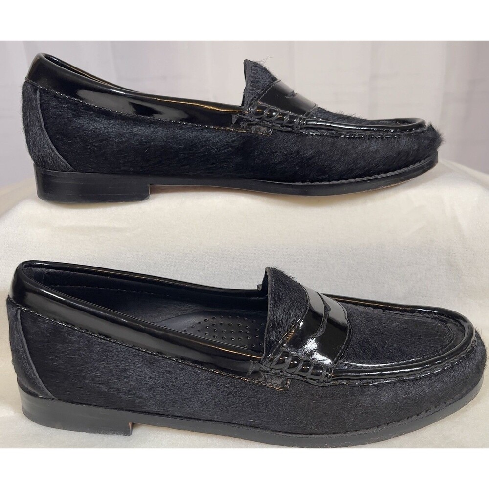 GH BASS WEEJUNS WHITNEY LOAFER 8 BLACK COW HAIR PATENT LEATHER **HARD TO FIND**